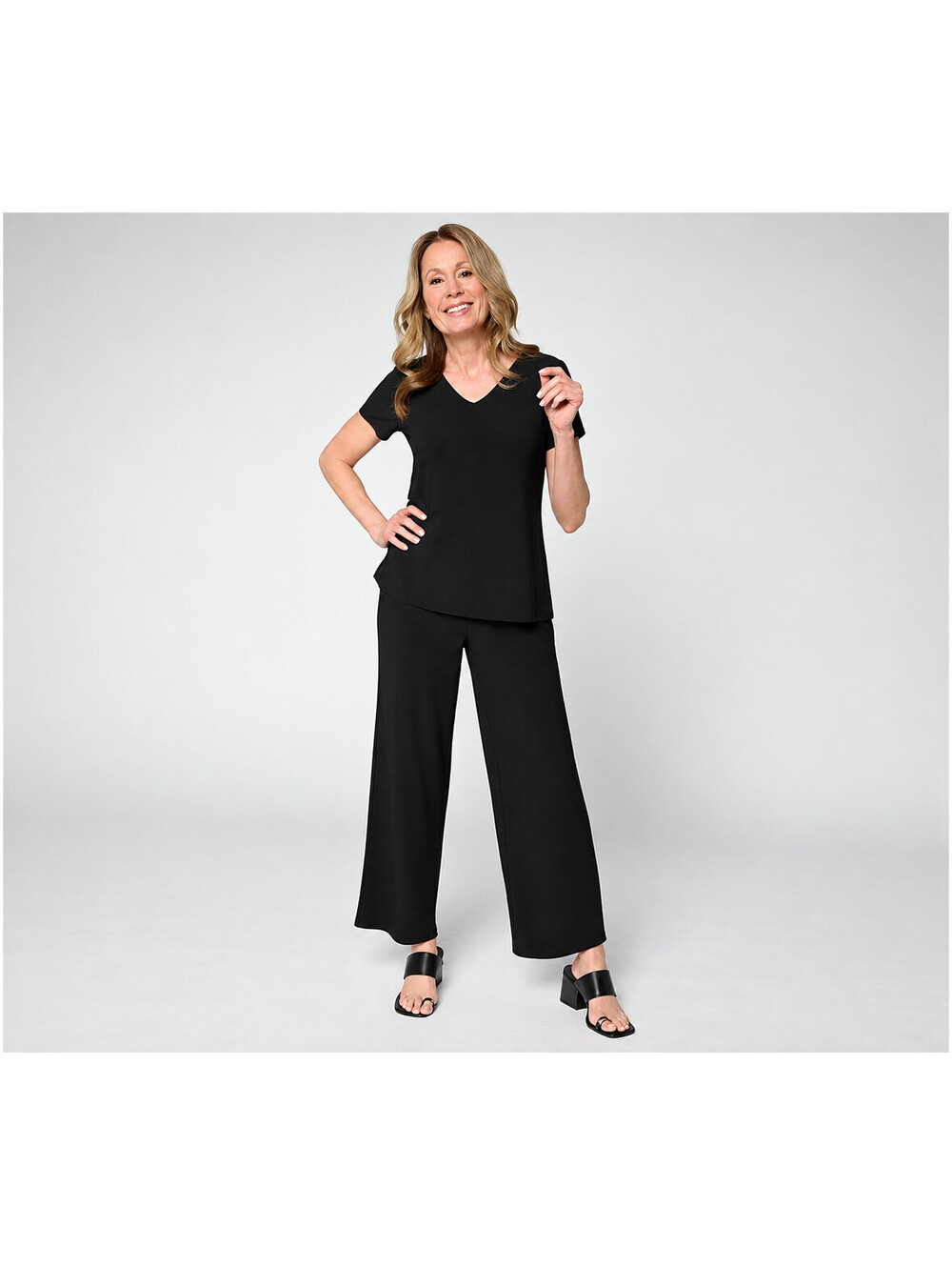 Attitudes by Renee Regular Como Jersey Top and Pant Set Black, Medium